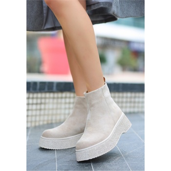 Erbil Shoes Дамски велурени боти - Светлобежови #411177 (411177_Бежов)