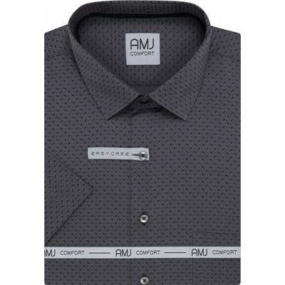 AMJ pánská košile krátký rukáv regular fit puntíky a čárky cik-cak VKBR1361 šedá