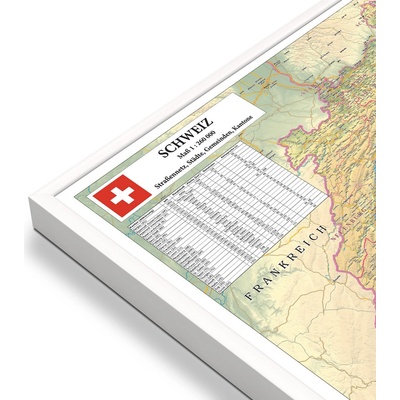 Excart Maps Švýcarsko - nástěnná mapa 140 x 100 cm Varianta: mapa v hliníkovém rámu, Provedení: bílý rám