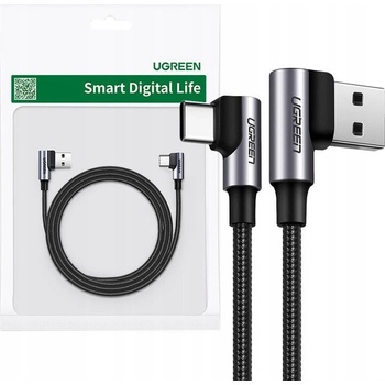 Ugreen US176 zahnutý USB - USB Type C Quick Charge 3.0 QC3.0 3 A, 0,5m, sivý