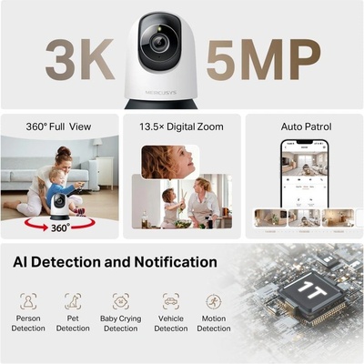 Mercusys AI домашна охранителна Wi-Fi Pan/Tilt камера Mercusys MC230 (MC230_VZ)