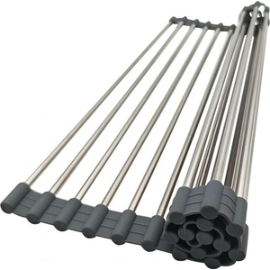 Kinghoff Постелка за сушене на съдове Kinghoff KH 1903, 45х32 см, Устойчива на корозия, Силиконви краища, Неплъзгаща се, Сгъваема, Инокс/сив (KH 1903)