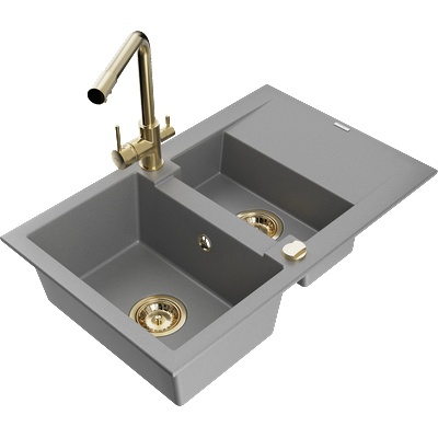 Mexen Gaspar гранитна мивка с 1, 5 камери с отцедник и кухненски смесител Duero, сив - 6507-71-671600-50 (6507-71-671600-50)