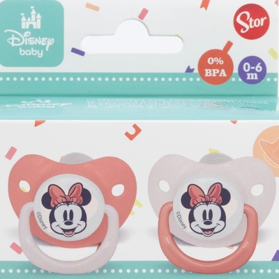 Stor Силиконови залъгалки Stor - Minnie Mouse Heart Full, 0-6 м, 2 броя (10769)