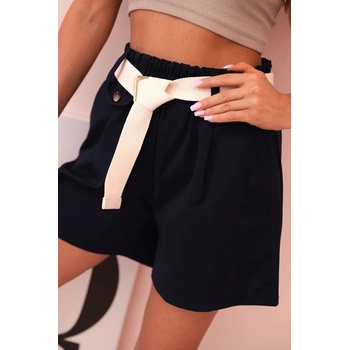 Kesi šortky ART53000 s vysokým pasem a páskem modrá tmavě