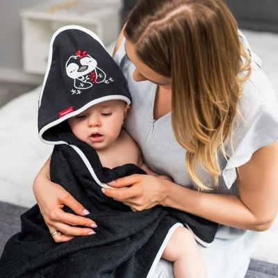 BabyOno Bambusová osuška s kapucí Pinguin 85x85cm černá – Zboží Dáma