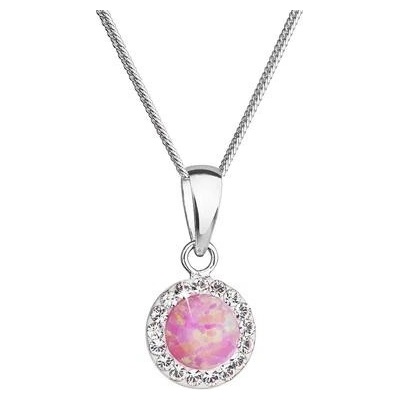Evolution Group Náhrdelník so syntetickým opálom a kryštálmi Preciosa ružový okrúhly 32083.1 lt.rose