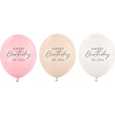 Balónky "Happy Birthday", růžovo-krémové, PartyDeco, 12"
