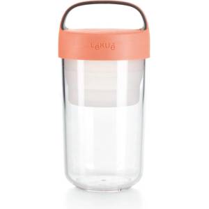 Lekue Бутилка с отделения Lekue On The Go 1010226, 600 мл, -20/+100°C, Херметично затваряне, Дръжка, Корал (1010226)