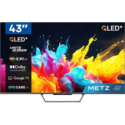 Телевизор Metz 43MQE7600Z, 43" (109.22 cm) 4K/UHD QLED Smart TV, HDR10+, Dolby Vision, Dolby Atmos, DVB-T2/C/S2, LAN, Wi-Fi, Bluetooth, 3x HDMI, 2x USB (43MQE7600Z)