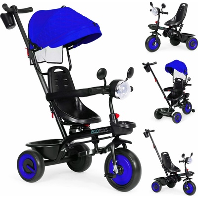 EcoToys Detský trojkolový kočík 3v1 otočné sedadlo strieška modrá