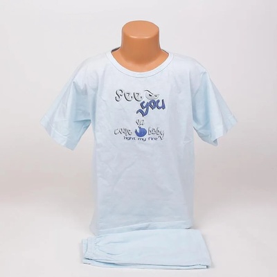 Детска пижама с къс ръкав в светлосиньо