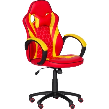 Bittel Геймърски стол с футболни мотиви Carmen 6305, До 100 кг, Еко кожа, Регулиране на люлеенето, Силиконови колелца, Червен/жълт