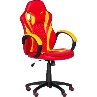 Bittel Геймърски стол с футболни мотиви Carmen 6305, До 100 кг, Еко кожа, Регулиране на люлеенето, Силиконови колелца, Червен/жълт