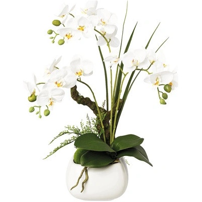 Umelá orchidea phalaenopsis v keramickom kvetináči 46 cm biela Real Touch