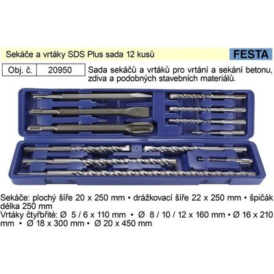 Sekáče a vrtáky SDS Plus sada 12 kusů