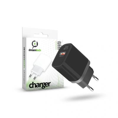 dreamtech Charger Black 20W QC3.0 Type C + USB-A мрежов адаптер за бързо зареждане (D122448)