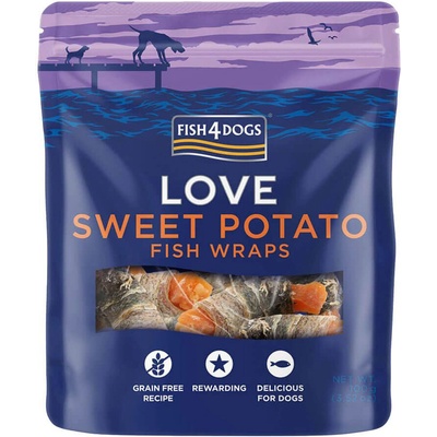4DOGS FISH Pamlsky pre psov LOVE rybí závitky s batáty 100 g