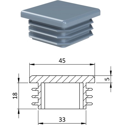Krytka plastová 45 x 45 mm, šedá