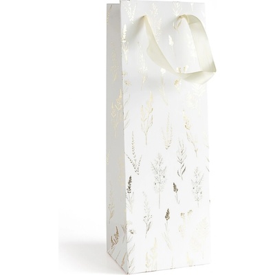 Papírová taška bílá na víno 35x10x12cm, zlatý potisk, 5ks