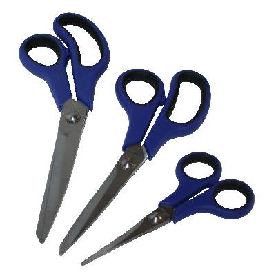 Nůžky na papír, nerez, sada 3ks, 140 - 215 - 245mm (Klasické kovové nůžky na běžné kancelářské a výtvarné použití. Nůžky jsou opatřeny ergonomicky tvarovanou plastovou pogumovanou rukojetí.)