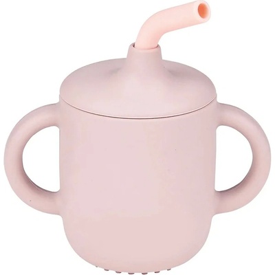 Nattou Силиконова чаша Nattou - С дръжки и сламка, Pink (875318)