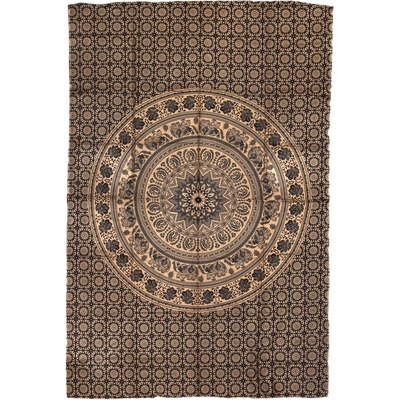 Sanu Babu přehoz na postel s tiskem černý zlatý tisk Mandala 205 x 137 cm