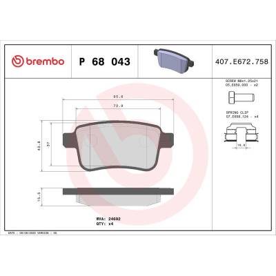 Sada brzdových destiček BREMBO P68043 - RENAULT