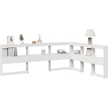 vidaXL Табла за книги с L-образна, бяла, 135 см, масивно дърво бор (859284)