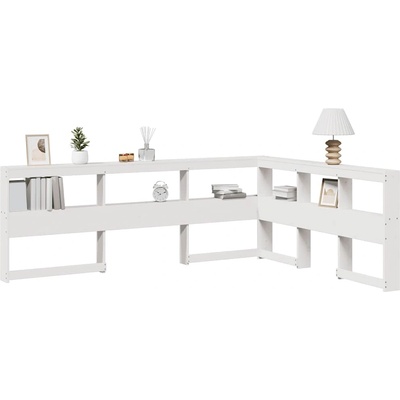 vidaXL Табла за книги с L-образна, бяла, 135 см, масивно дърво бор (859284)