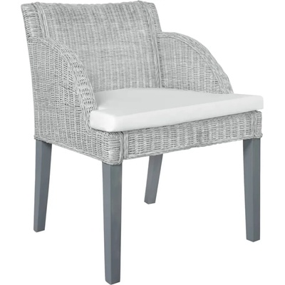 vidaXL Трапезен стол с възглавница, сив, естествен ратан (325485)