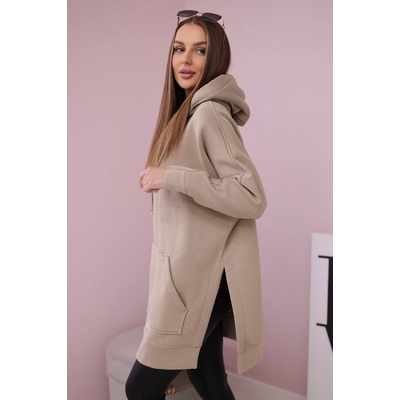 Fashionweek asymetrická Zateplená dlhá mikina s kapucňou Maxi K9319 béžový