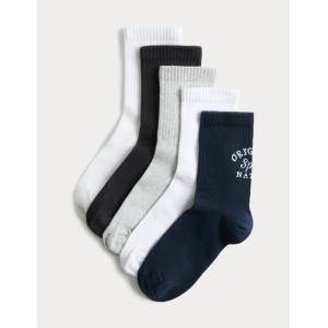 Marks & Spencer Чорапи с висок процент памук, 5 двойки в опаковка (6 малък - 7 голям) Marks & Spencer черен Marks & Spencer | Cheren | Момчешки | 6-8+