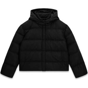 GUESS Детско късо зимно яке guess с качулка и релефен лого принт в черен цвят