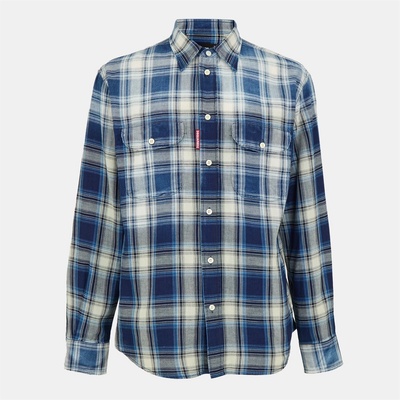 Dsquared2 Риза с дълъг ръкав DSQUARED2 Men's DSQ Vintage Long Sleeve Patterned Relaxed Fit Shirt - Indigo Check