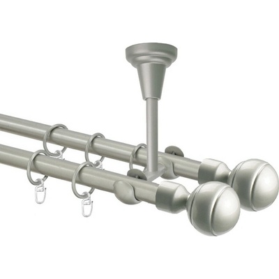 OK-GarnýžeCZ Garnýž kovová dvouřadá 16mm Paola double stříbrná mat 230 cm do stropu / kroužky s háčkem