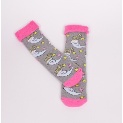 Детски термо чорапи в сиво и розово с луна и звезди