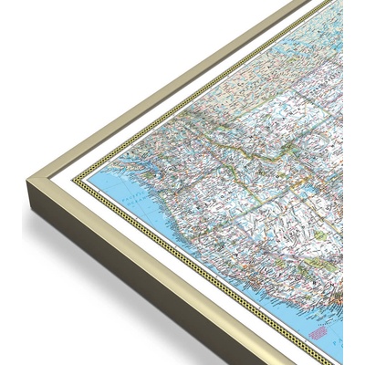 National Geographic USA - nástěnná mapa Classic 178 x 125 cm Varianta: mapa v hliníkovém rámu, Provedení: zlatý matný rám