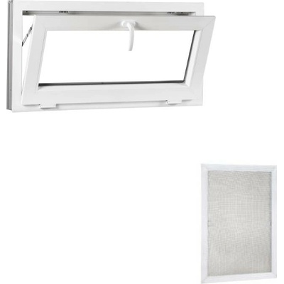 Okna Hned Sada plastové okno 900 x 500 mm sklopné, bíle + hliníková síť proti hmyzu