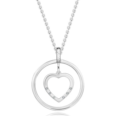 Šperky eshop Náhrdelník ze stříbra čiré diamanty, obrysy srdce a kruhu T08.10