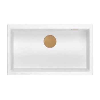 GraniteQ Kitchen sink GraniteQ LOGAN 110 GraniteQ sink snow white 76x44x23, 5 cm 1-chamber recessed with manual siphon copper