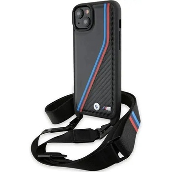 BMW Кейс BMW M Edition Carbon Tricolor Lines & Strap за iPhone 15 Plus / 14 Plus, черен (BMW000794-0)