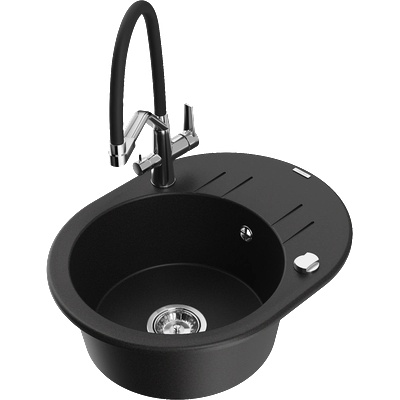 Mexen Kevin гранитна кухненска мивка с една камера и кухненски смесител Duo, (6517-77-671701-07)