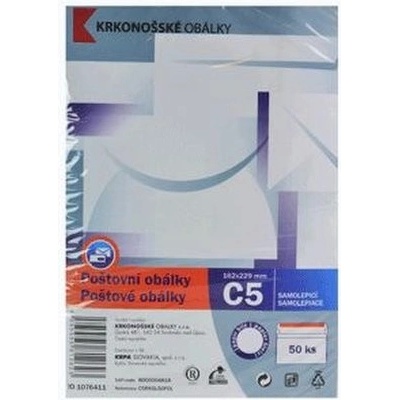 Obálka samolepicí, C5, 162 x 229mm, bílá, Krpa, poštovní, 50ks