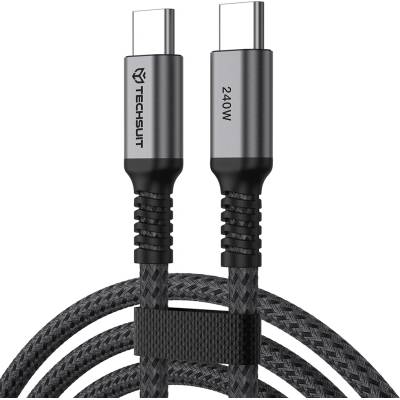 Techsuit Кабел за данни Techsuit Premium Data Cable TitanSync Pro (CX2) - Type-C към Type-C, PD240W, 480Mbps, E-marker Chip, 1m - Сив