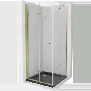 Mexen Lima сгъваем душ кабина 90 x 90 см, прозрачна, златна + подложка Flat, черна (856-090-090-50-00-4070G)