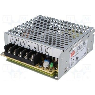 MEAN WELL RS-50-15 Napájecí zdroj: spínaný; k vestavbě,modulový; 50W; 15VDC; 3,4A