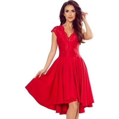 Dámské společenské šaty s výstřihem středně dlouhé červené