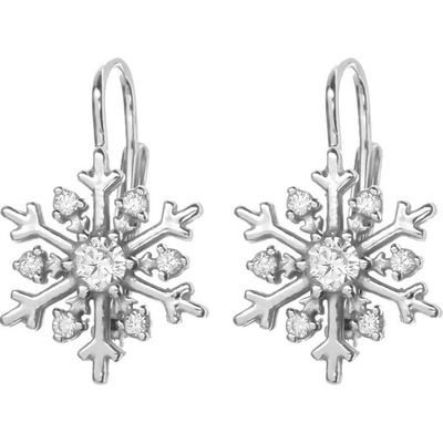 Argento Stříbrné náušnice - sněhová vločka, čiré kulaté zirkony 66819