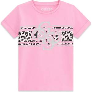 GUESS Розова тениска за мини момиче с леопардови детайли и сребристо лого Guess